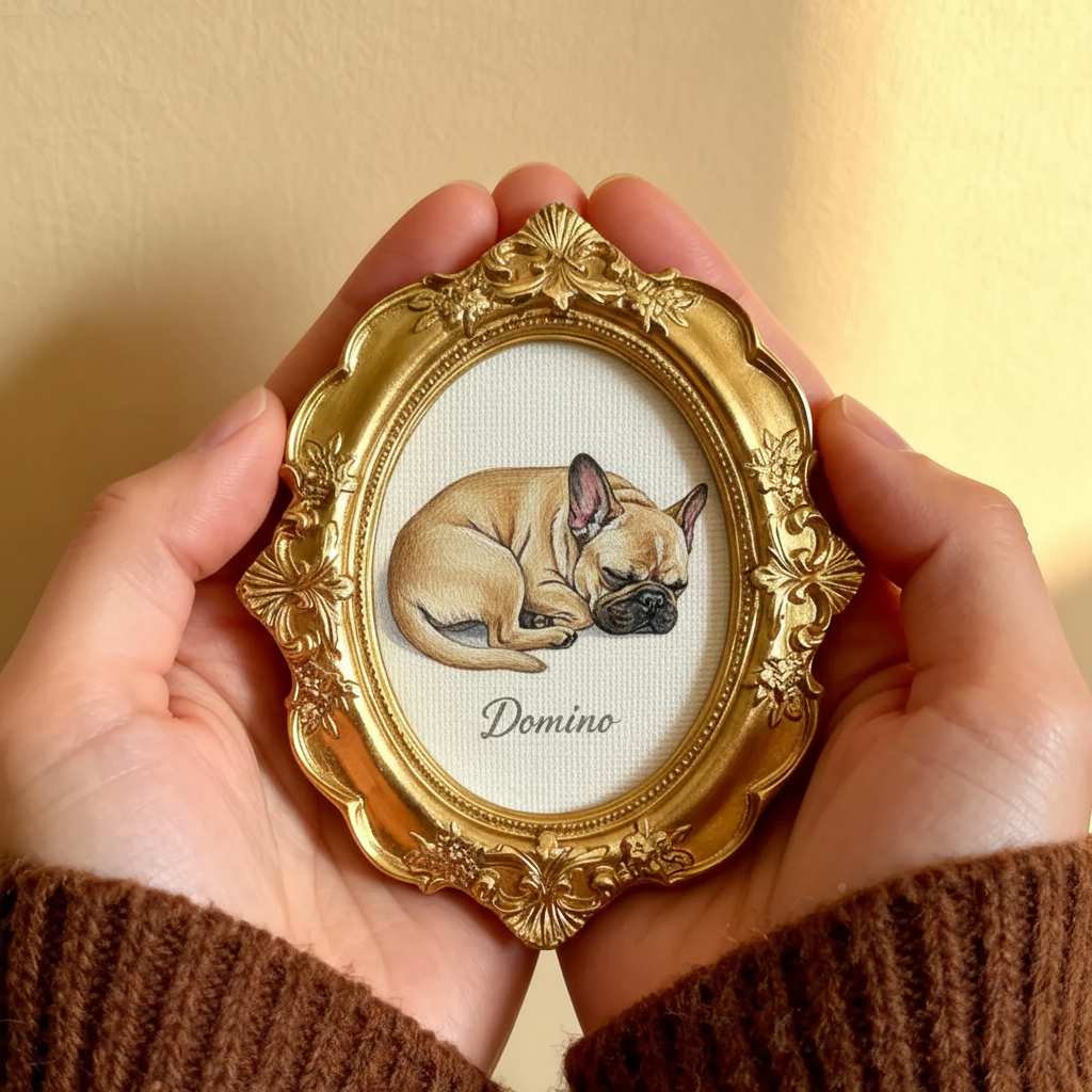 Hand-Painted French Bulldog Portrait From Photo - Acrylic Dog Painting In Gold Frame - Frenchie Mom Gift