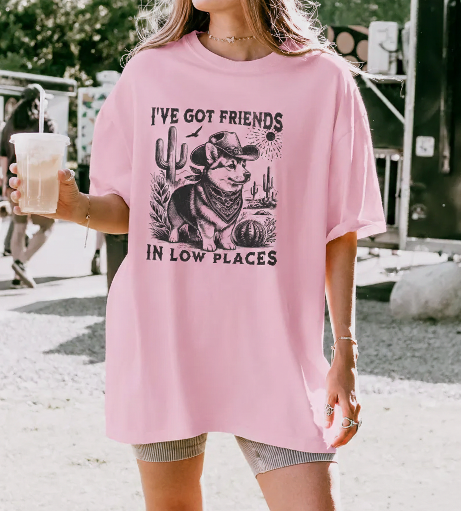 Funny Corgi Shirt, Gift For Corgi Lover, Retro T-Shirt For Corgi Mom, I've Got Friends In Low Places Corgi Dad Tee