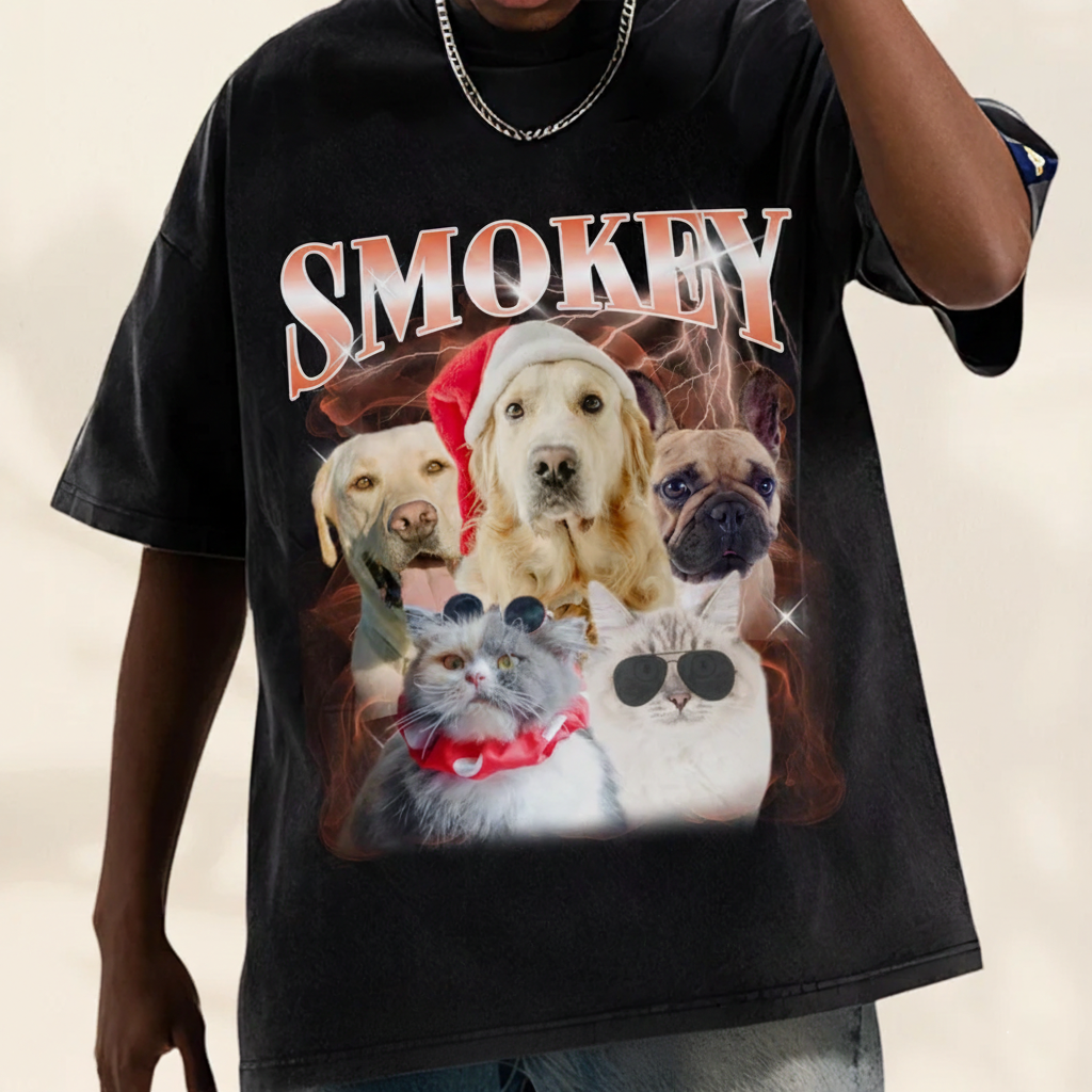 Custom Vintage Pet Shirt - Personalized Dog Bootleg Rap Tee, Retro 90s Graphic T-Shirt, Dog Lover Apparel, Custom Pet Face Design