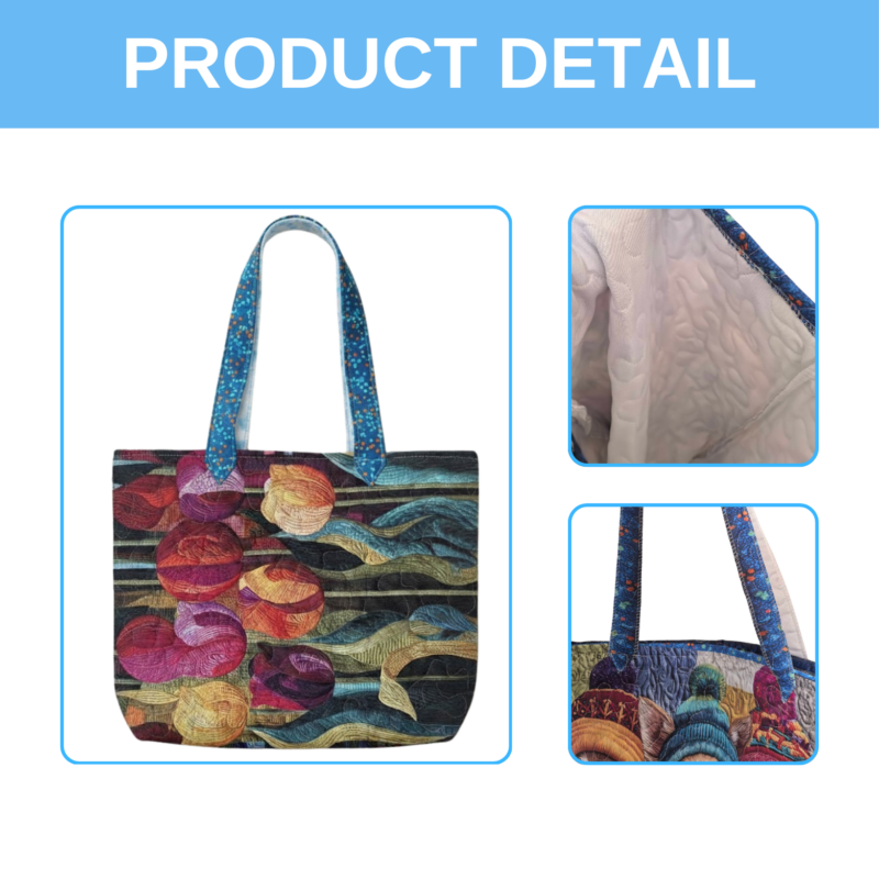 Cat Face Art Quilted Tote Bag - Colorful Tabby Cat Shoulder Bag - Gift For Cat Moms & Animal Lovers