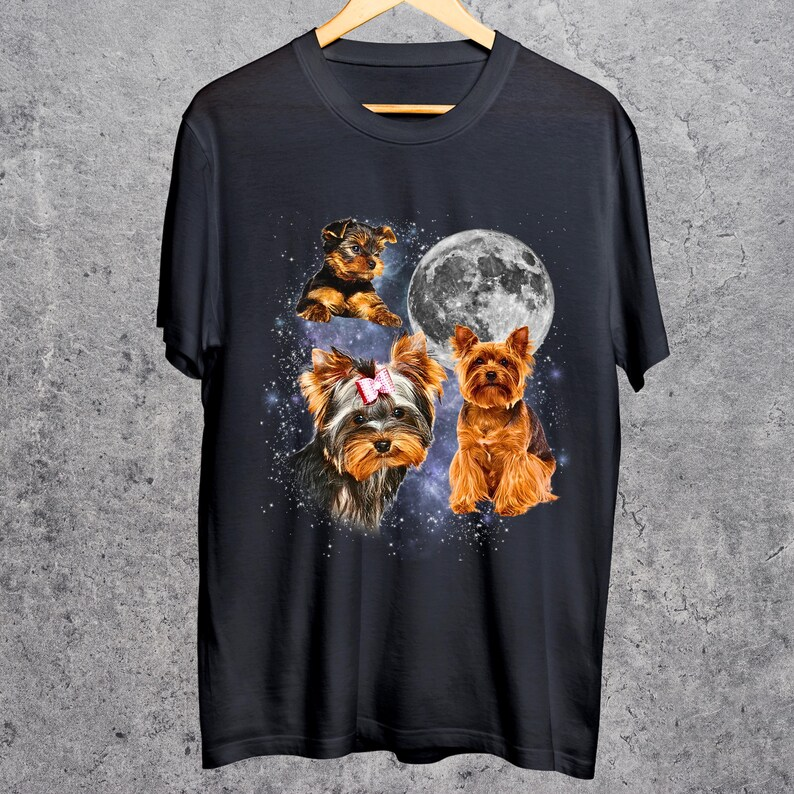 Three Yorkie Moon Shirt, Yorkshire Terrier Galaxy Tee, Space Dog Lovers Gift, Cute Yorkie Art Top, Cosmic Pet Aesthetic Shirt