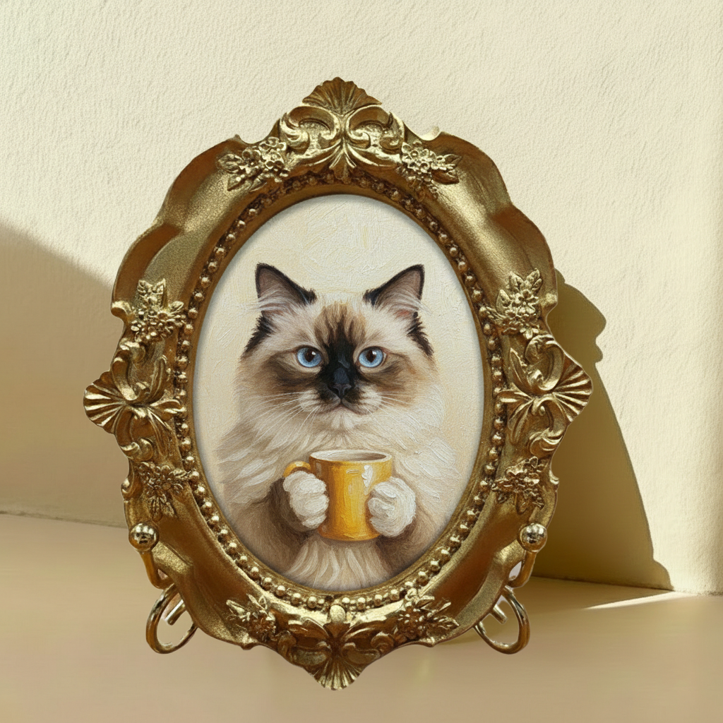 Custom Hand-Painted Pet Memorial Portrait–  Cat Remembrance Gift,Pet Loss Keepsake with Ornate Mini Frame