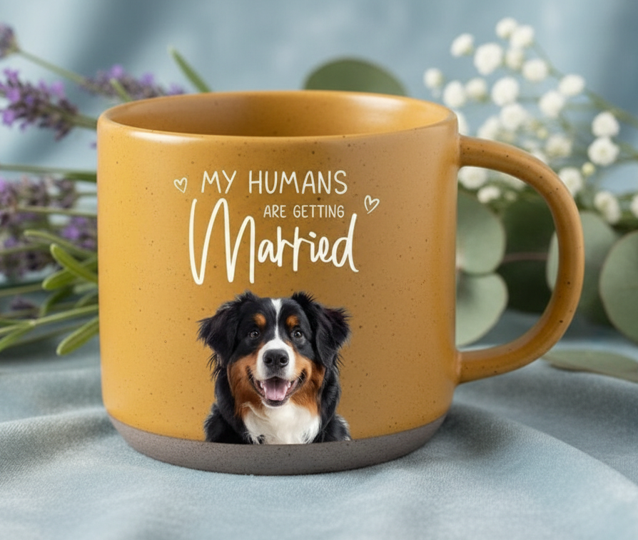Custom Dog Engagement Pottery Mug, Personalized My Humans Are Getting Married Mug, Custom Pet Wedding Gift