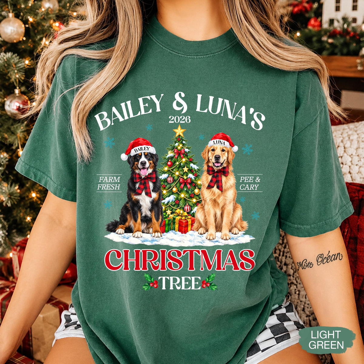 Pets' Christmas Tree Farm Shirt - Personalized Dog Or Cat Portraits With Names - Christmas Gift For Pet Moms