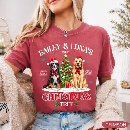 Pets' Christmas Tree Farm Shirt - Personalized Dog Or Cat Portraits With Names - Christmas Gift For Pet Moms