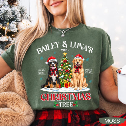 Pets' Christmas Tree Farm Shirt - Personalized Dog Or Cat Portraits With Names - Christmas Gift For Pet Moms