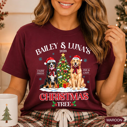 Pets' Christmas Tree Farm Shirt - Personalized Dog Or Cat Portraits With Names - Christmas Gift For Pet Moms