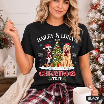 Pets' Christmas Tree Farm Shirt - Personalized Dog Or Cat Portraits With Names - Christmas Gift For Pet Moms