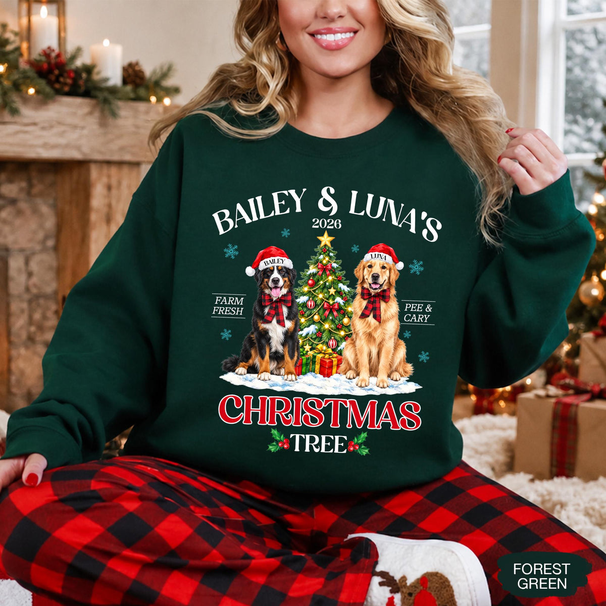 Pets' Christmas Tree Farm Shirt - Personalized Dog Or Cat Portraits With Names - Christmas Gift For Pet Moms