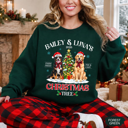 Pets' Christmas Tree Farm Shirt - Personalized Dog Or Cat Portraits With Names - Christmas Gift For Pet Moms