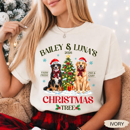 Pets' Christmas Tree Farm Shirt - Personalized Dog Or Cat Portraits With Names - Christmas Gift For Pet Moms