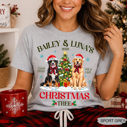 Pets' Christmas Tree Farm Shirt - Personalized Dog Or Cat Portraits With Names - Christmas Gift For Pet Moms