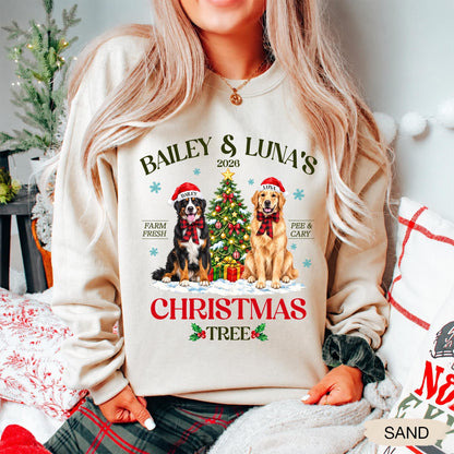 Pets' Christmas Tree Farm Shirt - Personalized Dog Or Cat Portraits With Names - Christmas Gift For Pet Moms