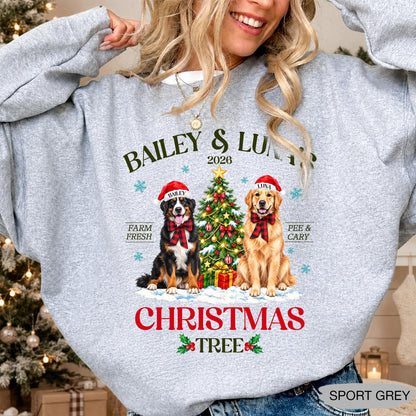 Pets' Christmas Tree Farm Shirt - Personalized Dog Or Cat Portraits With Names - Christmas Gift For Pet Moms