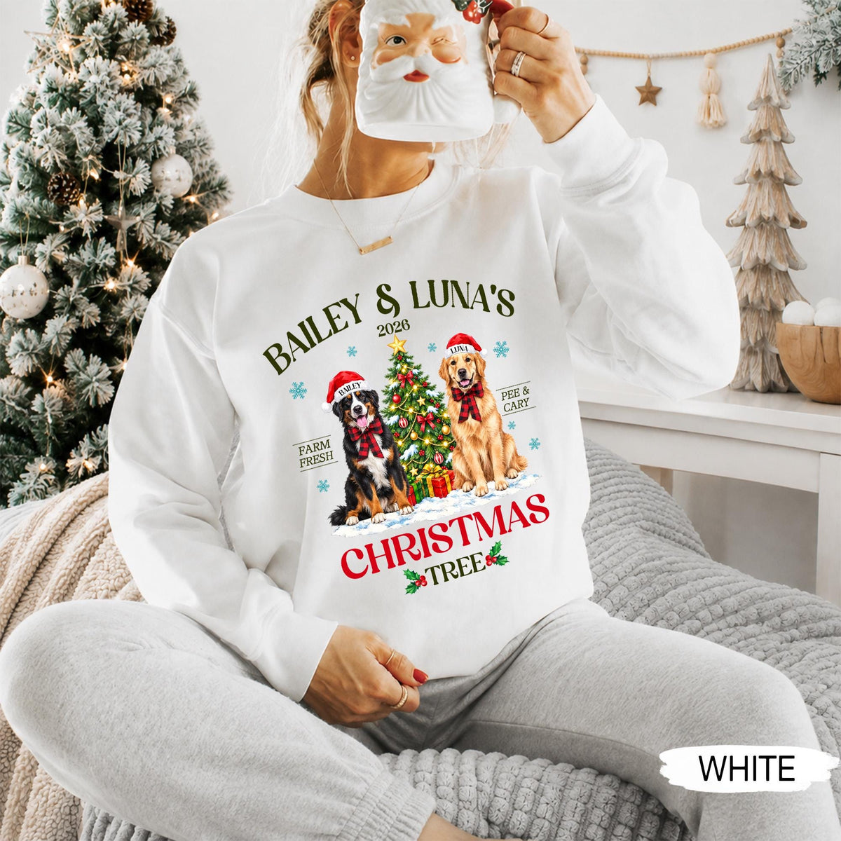 Pets' Christmas Tree Farm Shirt - Personalized Dog Or Cat Portraits With Names - Christmas Gift For Pet Moms