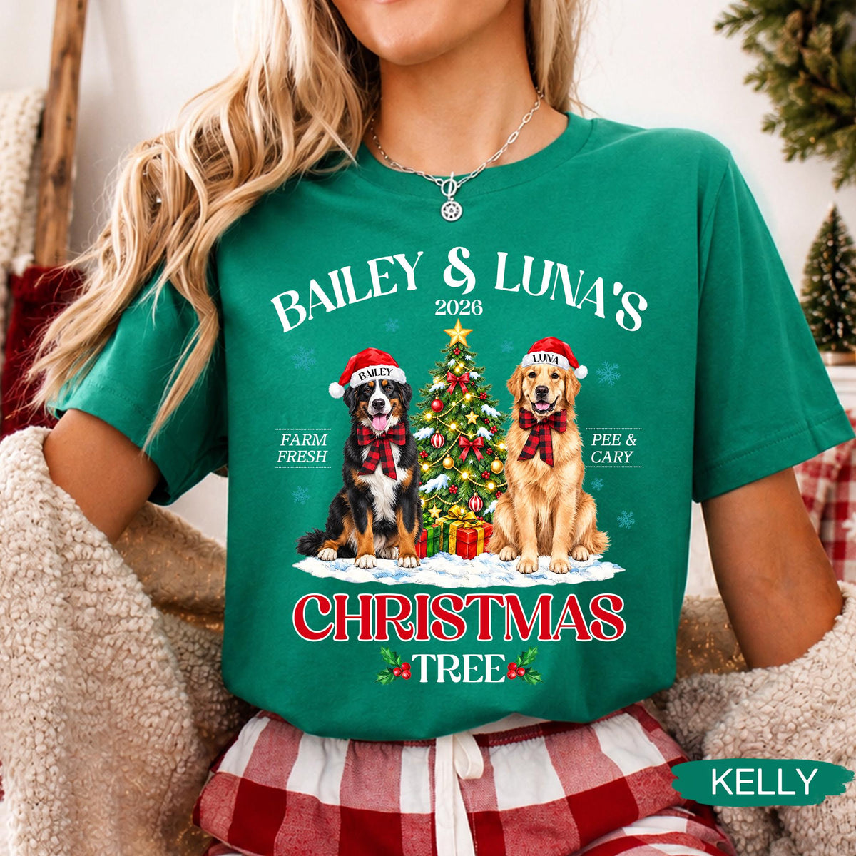 Pets' Christmas Tree Farm Shirt - Personalized Dog Or Cat Portraits With Names - Christmas Gift For Pet Moms