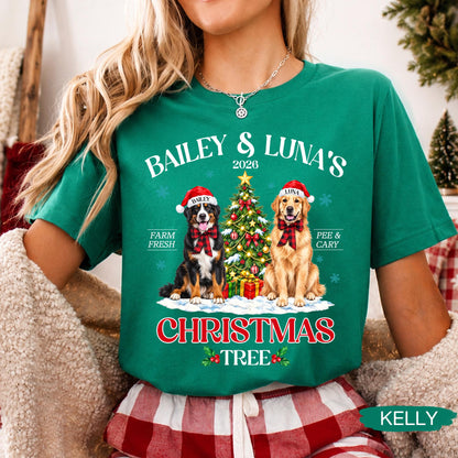 Pets' Christmas Tree Farm Shirt - Personalized Dog Or Cat Portraits With Names - Christmas Gift For Pet Moms