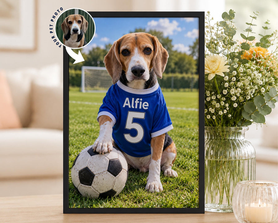 Dog Football Shirt Portrait From Your Photo - Personalized Soccer Jersey Pet Poster - Gift For Pet Dads
