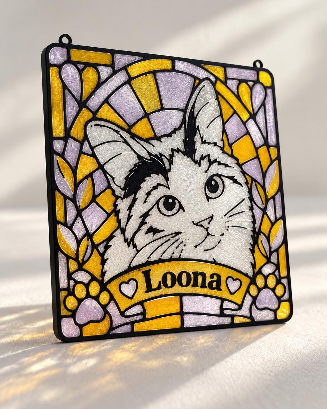 Faux Stained Glass Pet Portrait Suncatcher - Personalized Cat & Dog Photo Acrylic Hanging - Cat Lover Gift