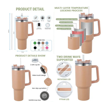 Cute Dachshund Sweater Pattern 40 oz Tumbler With Handle - Wiener Dog Insulated Cup - Gift For Dog Lovers