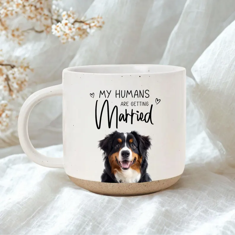 Custom Dog Engagement Pottery Mug, Personalized My Humans Are Getting Married Mug, Custom Pet Wedding Gift