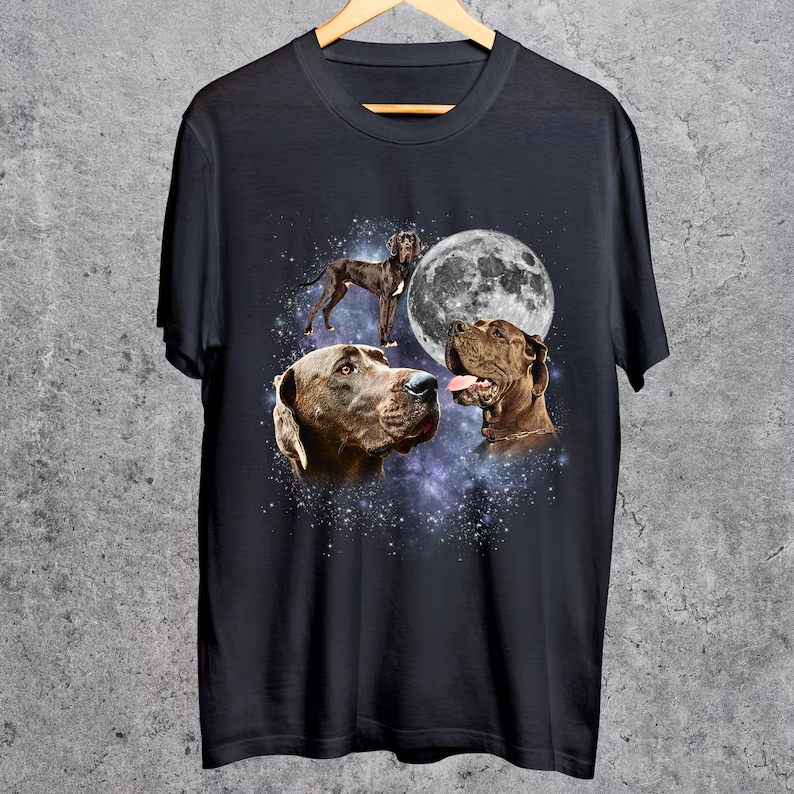 Three Great Dane Moon Shirt, Great Dane Galaxy Tee, Space Dog Lovers Top, Cosmic Pet Design, Gift for Great Dane Owners