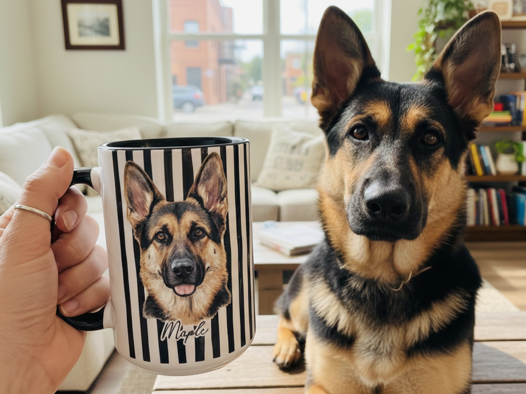 Custom Pet Portrait Mug, Personalized Watercolor Drawing from Dog Photo Cup