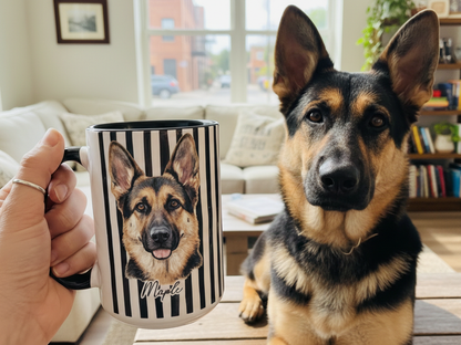 Watercolor Pet Portrait Striped Mug - Personalized Dog & Cat Coffee Mug With Name - Gift For Dog Lovers