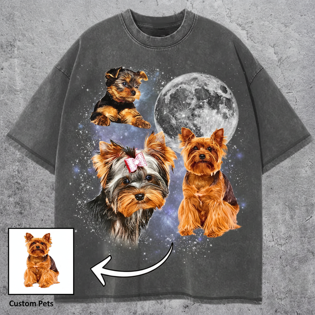 Three Yorkie Moon Shirt, Yorkshire Terrier Galaxy Tee, Space Dog Lovers Gift, Cute Yorkie Art Top, Cosmic Pet Aesthetic Shirt