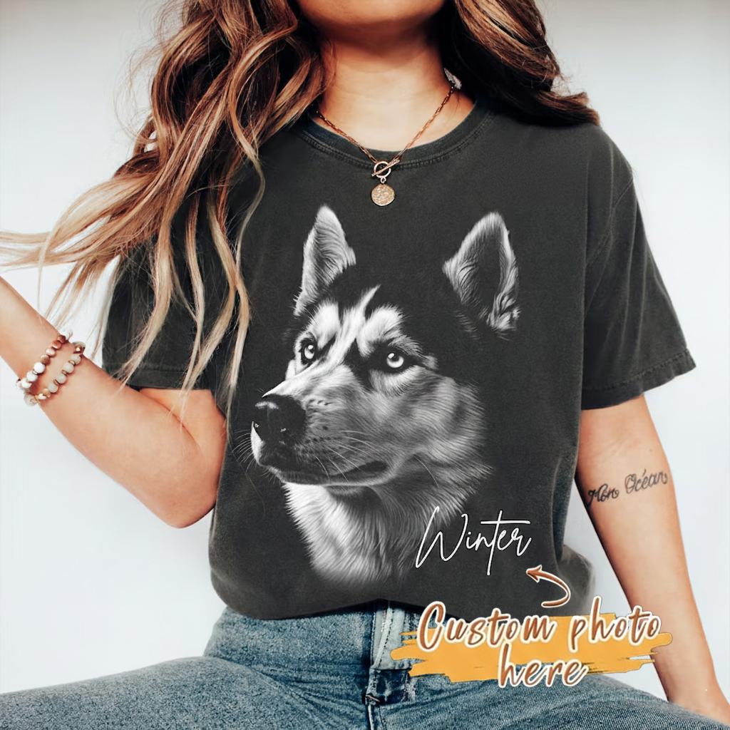 Custom Siberian Husky Shirt, Personalized Husky Portrait Tee