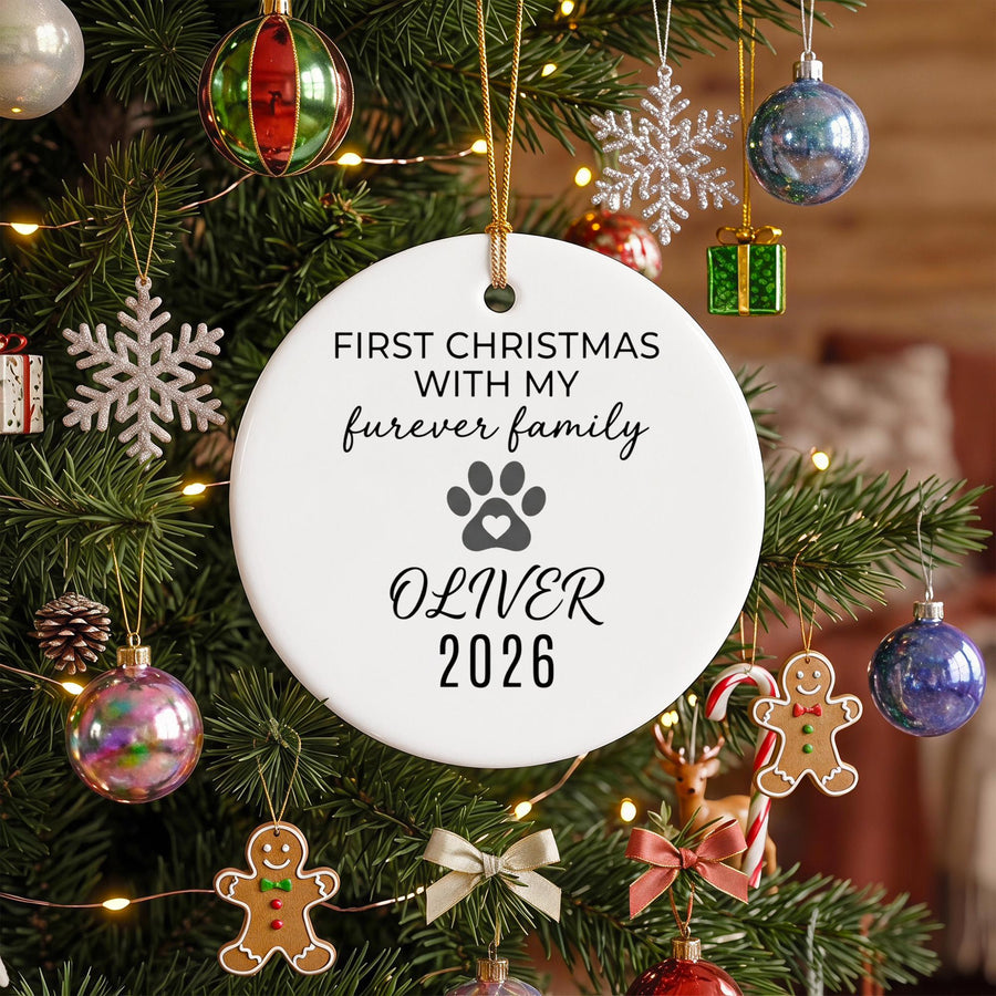 First Christmas With My Furever Family Ornament - Personalized Rescue Pet Name & Year - New Pet Parent Gift