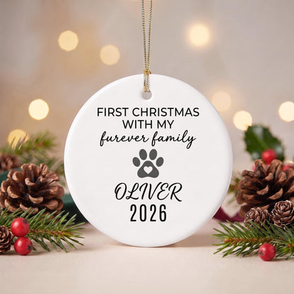First Christmas With My Furever Family Ornament - Personalized Rescue Pet Name & Year - New Pet Parent Gift