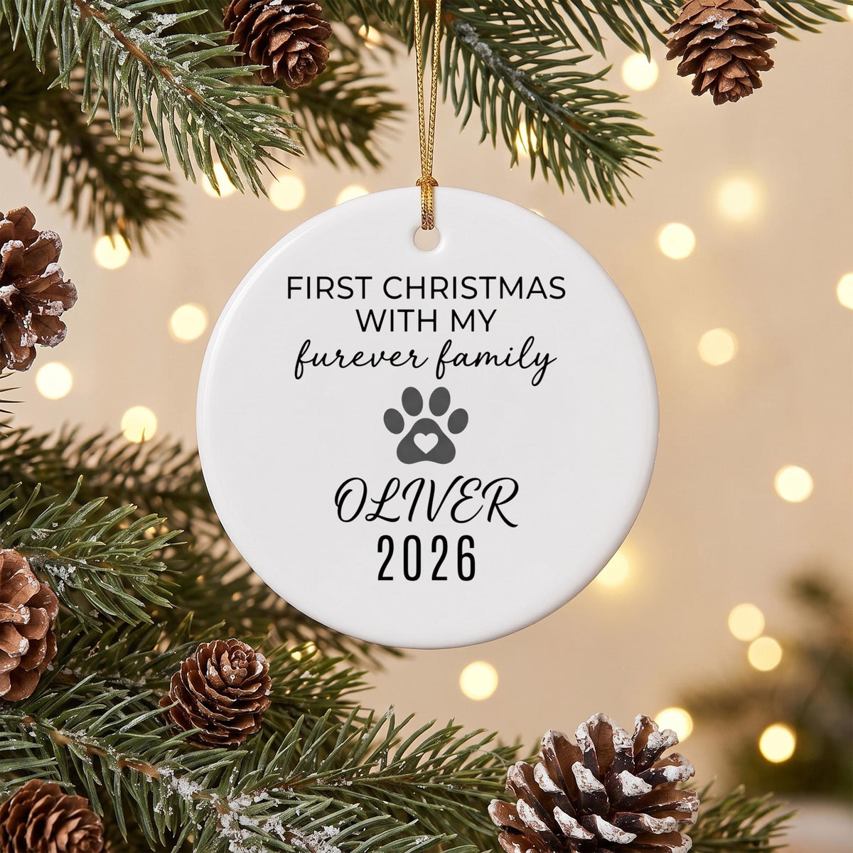 First Christmas With My Furever Family Ornament - Personalized Rescue Pet Name & Year - New Pet Parent Gift