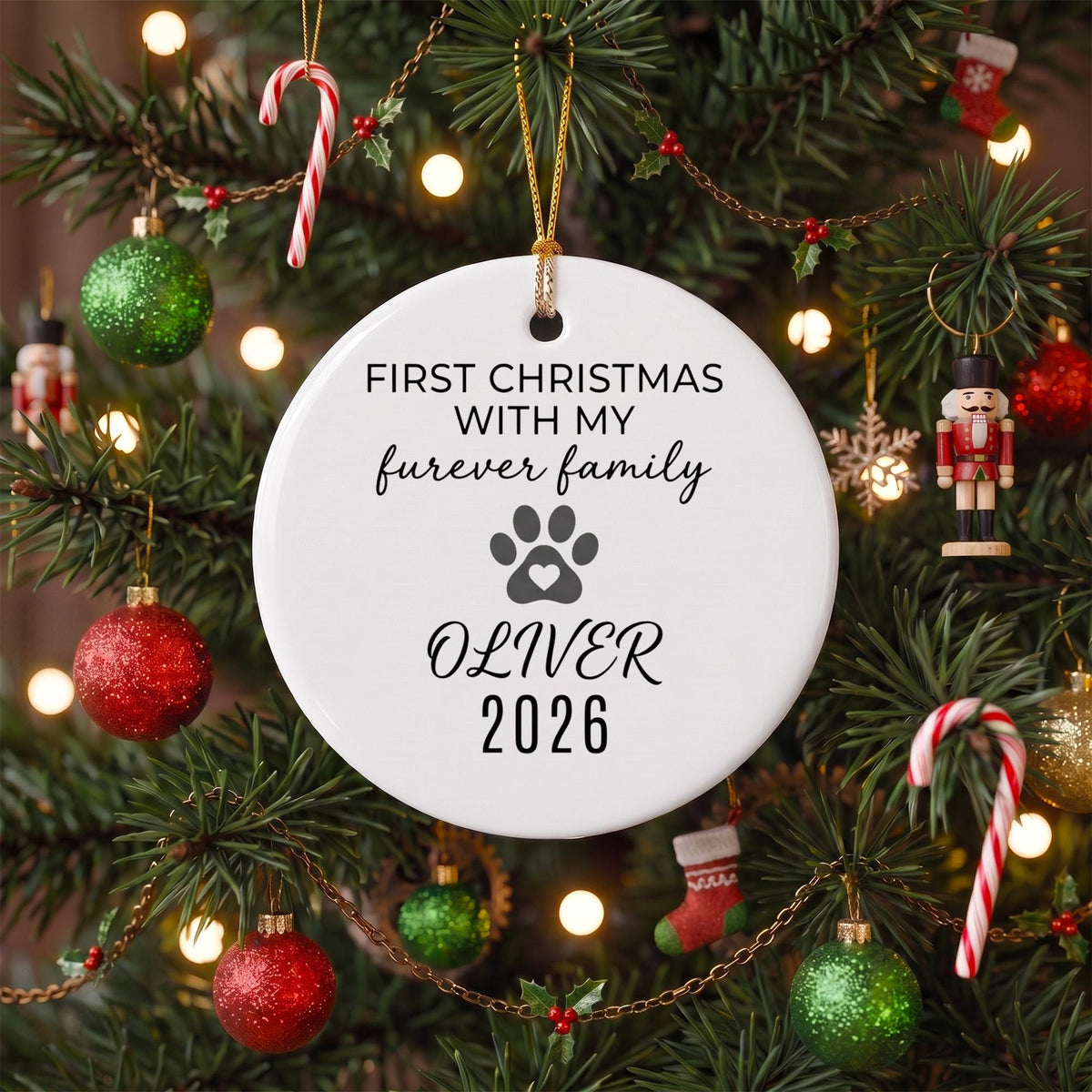 First Christmas With My Furever Family Ornament - Personalized Rescue Pet Name & Year - New Pet Parent Gift