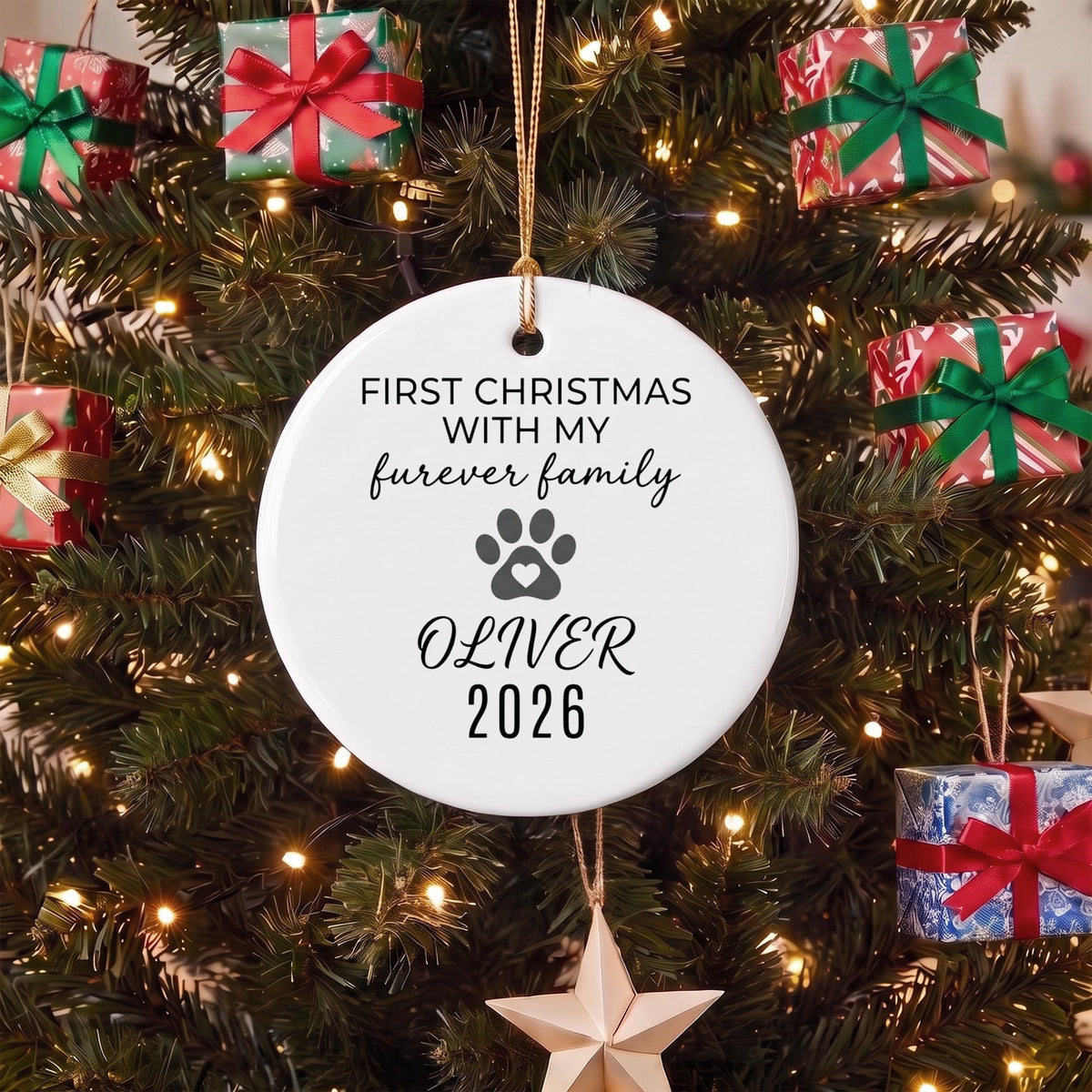 First Christmas With My Furever Family Ornament - Personalized Rescue Pet Name & Year - New Pet Parent Gift