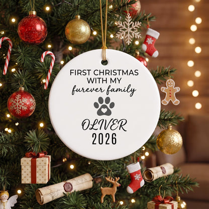 First Christmas With My Furever Family Ornament - Personalized Rescue Pet Name & Year - New Pet Parent Gift