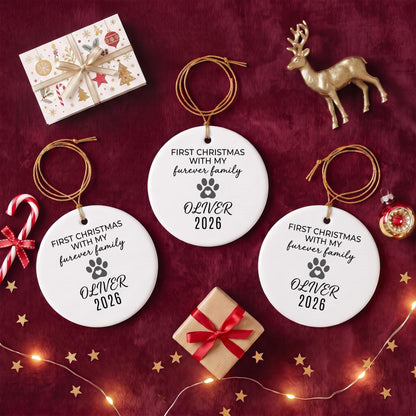 First Christmas With My Furever Family Ornament - Personalized Rescue Pet Name & Year - New Pet Parent Gift