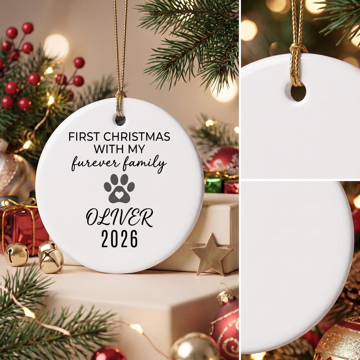 First Christmas With My Furever Family Ornament - Personalized Rescue Pet Name & Year - New Pet Parent Gift