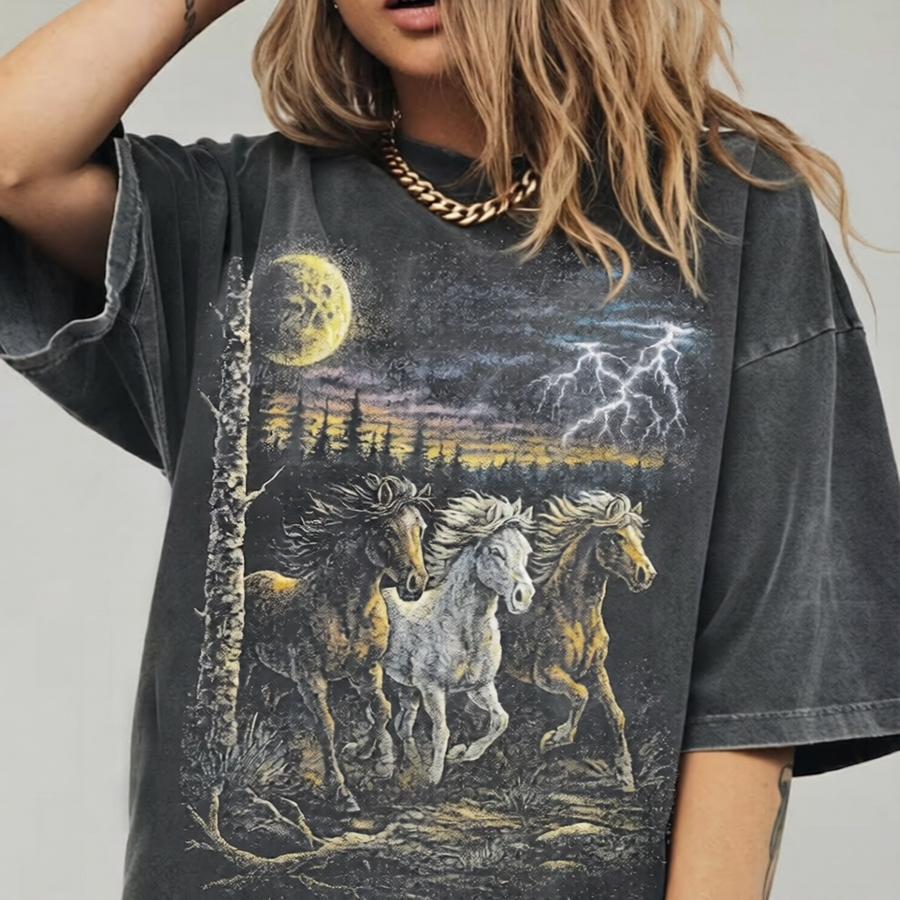 Vintage Horse Lightning Nature 90s Graphic T-shirt, Retro 90s Horse Lovers Tee, Y2K Shirt