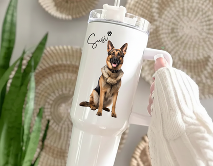Custom Dog Photo Tumbler With Name & Paw - Personalized 40 oz Dog Portrait Cup - Gift For Dog Lovers