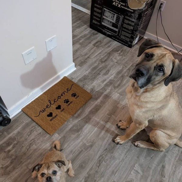 Personalized Pet Doormat, Custom Family Name Mat, Natural Coir Fibe, Dog Cat Doormat, Custom Pet Decor, Home Decor