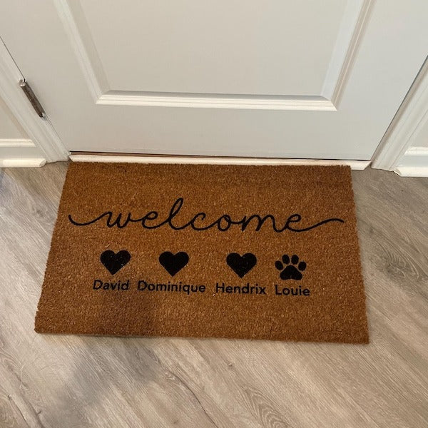 Personalized Pet Doormat, Custom Family Name Mat, Natural Coir Fibe, Dog Cat Doormat, Custom Pet Decor, Home Decor