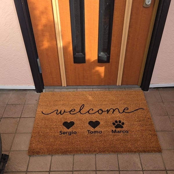 Personalized Pet Doormat, Custom Family Name Mat, Natural Coir Fibe, Dog Cat Doormat, Custom Pet Decor, Home Decor