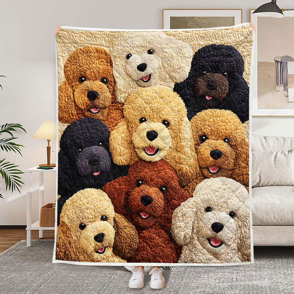 Funny Poodle Dog Quilted Blanket, Cute Puppy Lover Gift, Cozy Pet Throw for Dog Mom Dad