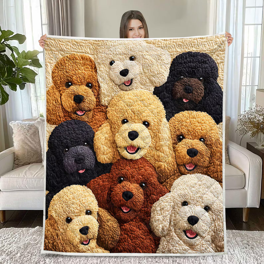 Funny Poodle Dog Quilted Blanket, Cute Puppy Lover Gift, Cozy Pet Throw for Dog Mom Dad
