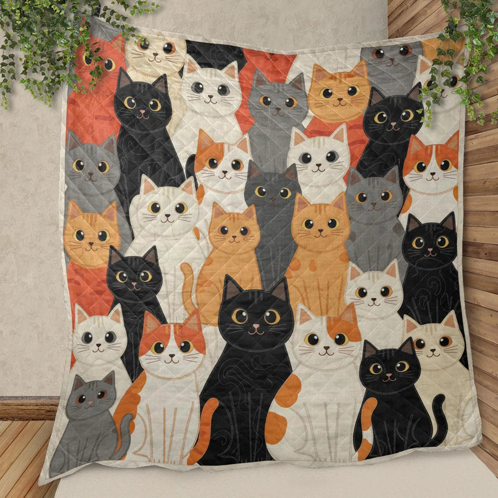 Cat Quilt Blanket, Patchwork Cat Pattern Throw, Multicolor Kitty Sofa Bed Cover