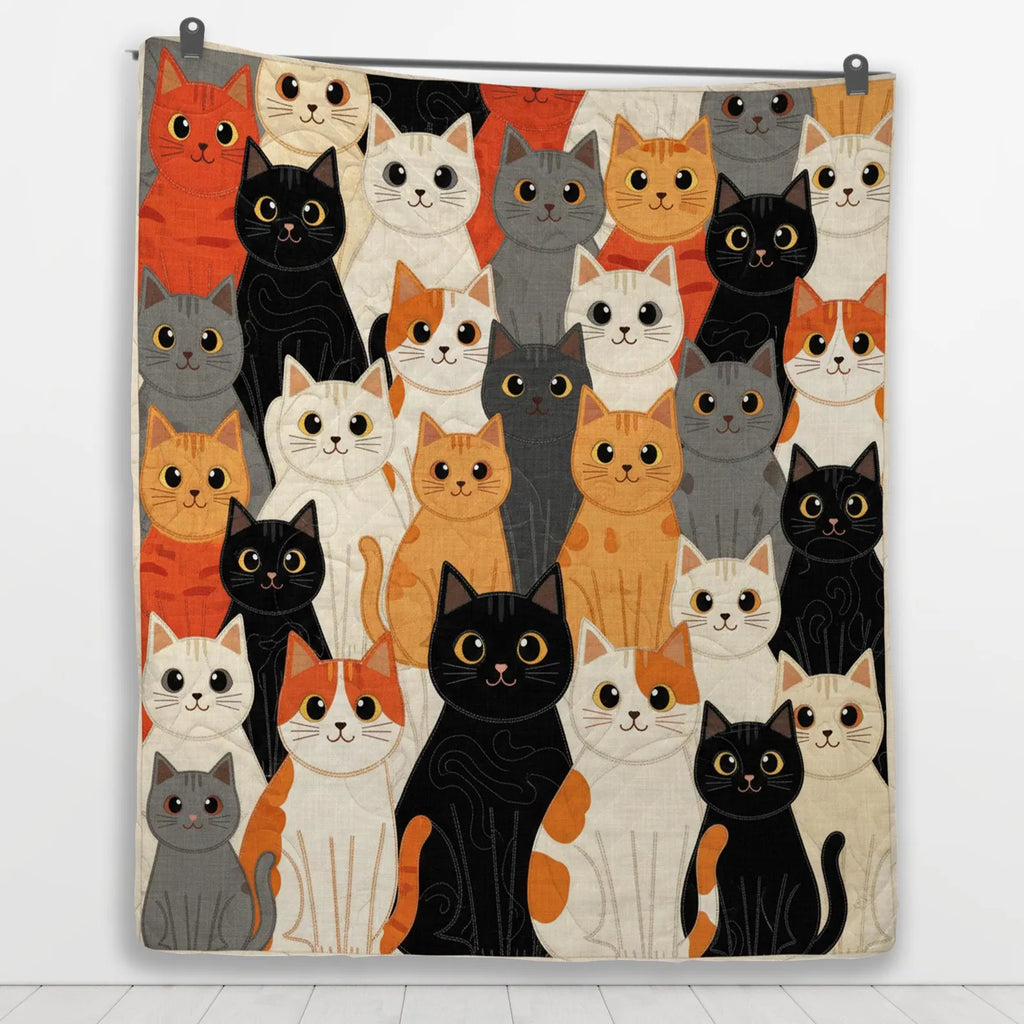 Cat Quilt Blanket, Patchwork Cat Pattern Throw, Multicolor Kitty Sofa Bed Cover
