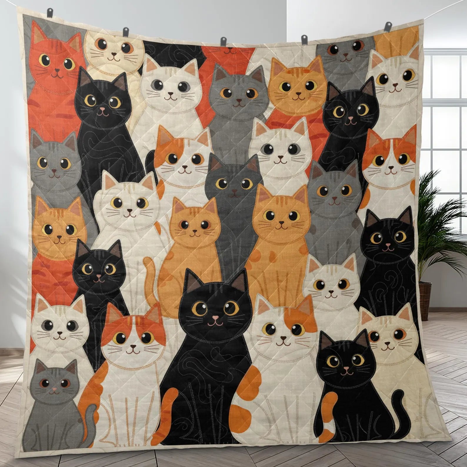 Cat Quilt Blanket, Patchwork Cat Pattern Throw, Multicolor Kitty Sofa Bed Cover