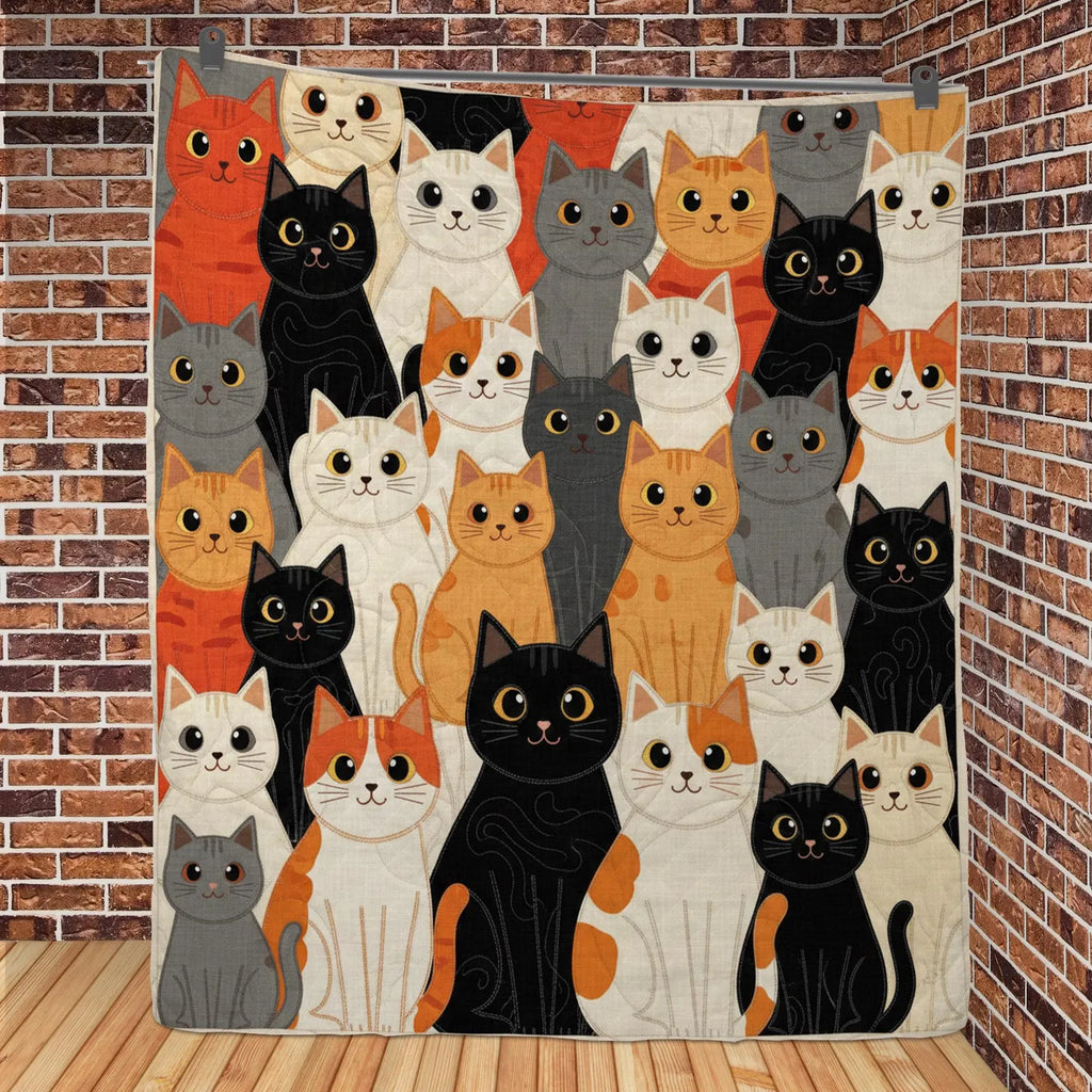Cat Quilt Blanket, Patchwork Cat Pattern Throw, Multicolor Kitty Sofa Bed Cover
