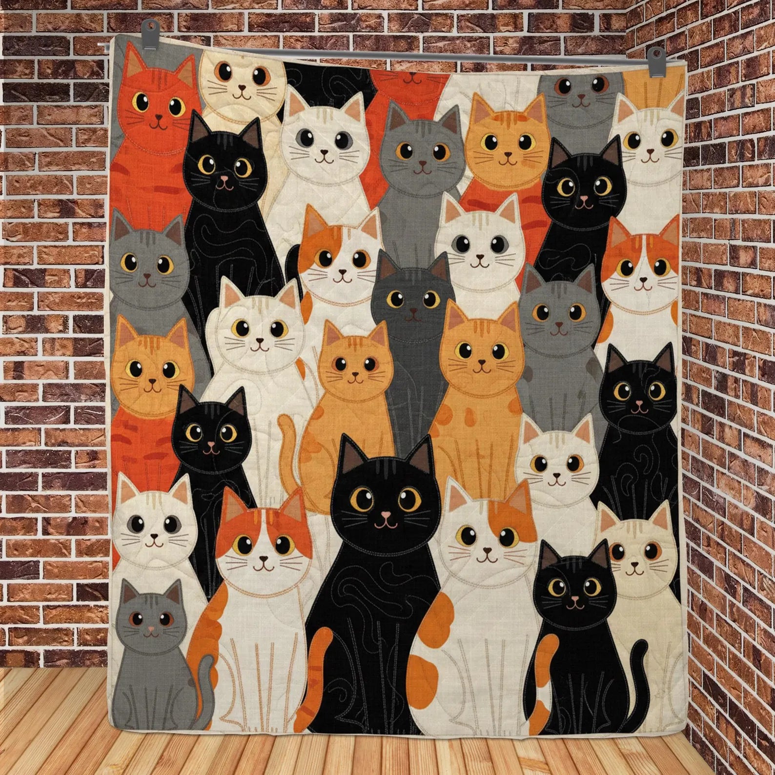 Cat Quilt Blanket, Patchwork Cat Pattern Throw, Multicolor Kitty Sofa Bed Cover